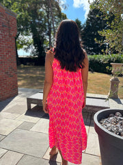 Neon Pink Retro Print Bubble Cotton Dress Athena