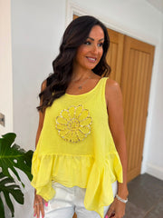 Lemon Net Floral Vest Top Daphne