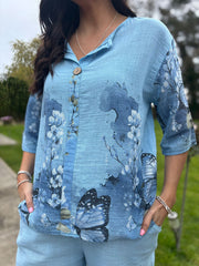 Blue Floral Butterfly Top Reeva