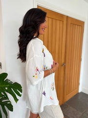 White Bubble Cotton Multi Pattern Blouse Louisa
