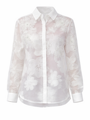 White Sheer Applique Floral Blouse Harriet
