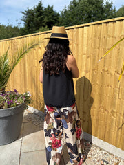 Navy Floral Brushwork Print Trousers