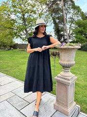 Black Frill Sleeve Bubble Cotton Dress Mae
