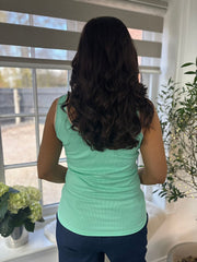 Mint Gold Trim Ribbed Vest Maria