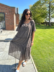 Chocolate Broderie Bardot Dress Orla
