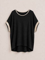 Black Gold Trim Textured Top Joanie