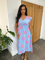 Blue Bubble Cotton Sunburst Dress Florence