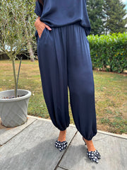 Navy Shimmer Cuffed Trousers Aubrey