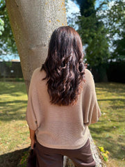 Camel Button Sleeve Knit Augustine