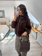 Chocolate Velour Zip Hoodie Jaiya