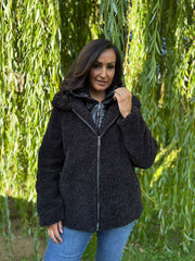 Black Premium Hooded Sherpa Coat Aviana