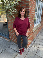 Wine Fringed Neck Top Donna
