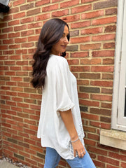 White Floral Stud Crepe Top Polly