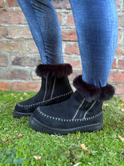 Black Faux Suede Lined Boots