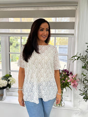 White Textured Mesh Top Kaylee