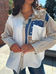 Stripe Denim Detail Shirt Jackie