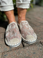 Stone Embroidered Mesh Espadrilles