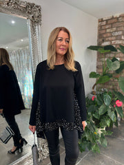 Black Sequin Dipped Hem Sweat Top Lola