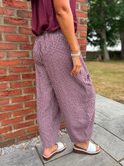 Wine Gingham Barrel Leg Trousers