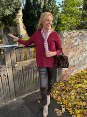 Wine Ribbed Knit Scarf Two Piece Jo