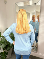 Blue Ribbed Lace Trim Top Madeline