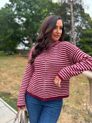 Wine Striped Zip Knit April