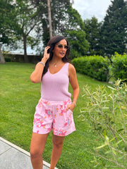 Pink Floral Print Shorts