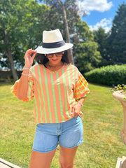 Peach Puff Sleeve Striped Top Erin