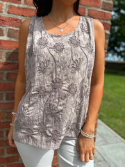 Mocha Embroidered Daisy Pattern Vest Stella