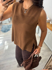 Cappuccino Tie Detail Knitted Tank Lola