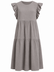Mocha Frill Sleeve Bubble Cotton Dress Mae