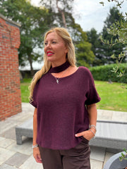 Wine Asymmetric Off Shoulder Knit Cora
