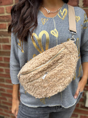 Stone Teddy Fleece Crossbody Bag