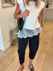 White Lace Hem Top Yasmin