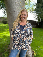 Navy Brushed Leopard Jacket Simone