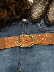 Tan Oval Diamante Belt