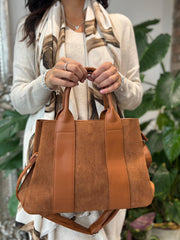 Tan Multi Fabric Handbag