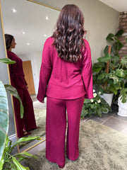 Wine Textured Trousers Set Liora