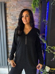 Black Sparkle Diamante Zip Top Cassie