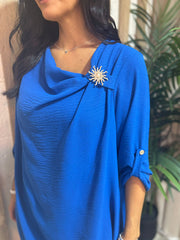 Royal Blue Gathered Cowl Neck Top Harper