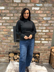 Black Button Detail Roll Neck Eliza