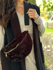 Black Textured Velour Crossbody Bag