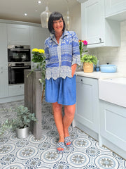 Denim Floral Embroidered Shirt Ebony