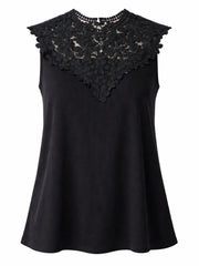 Black Crochet Floral Ribbed Vest Olivia
