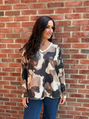 Black Watercolour Shimmer Top Freya