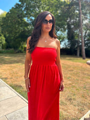 Red Bandeau Towelling Dress Natasha