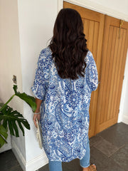 Blue Floral Paisley Longline Shirt Lucinda