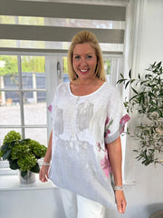 White Brushed Floral Print Top Alexis