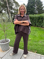 Chocolate Stripe Detail Button Top Leona