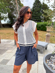 White Eyelet Crochet Sleeveless Jacket Sharon